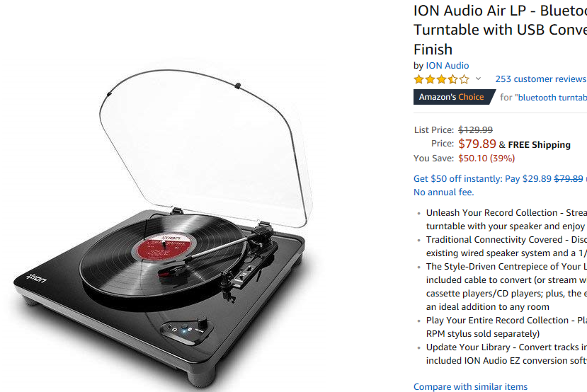 ION Audio Air LP bluetooth turntable available on Amazon for $79.89 (Father's Day steal)