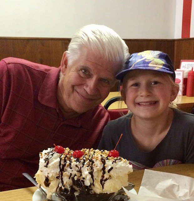 Jan Rizzio and granddaughter sharing a giant ice cream sundae