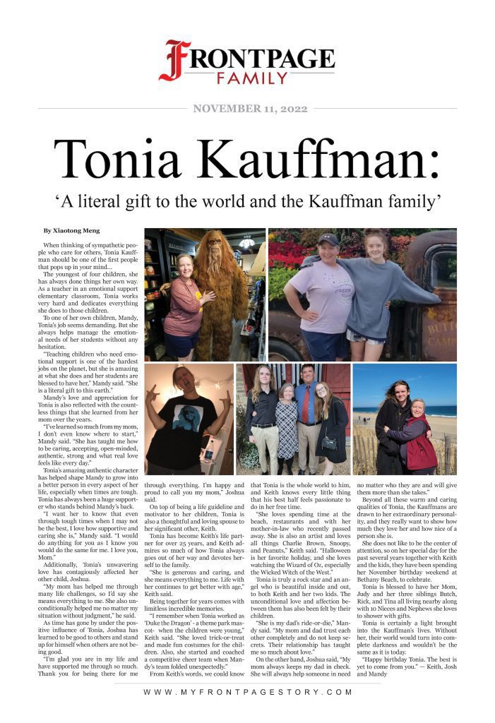 Tonia Kauffman: ‘A literal gift to the world and the Kauffman family’