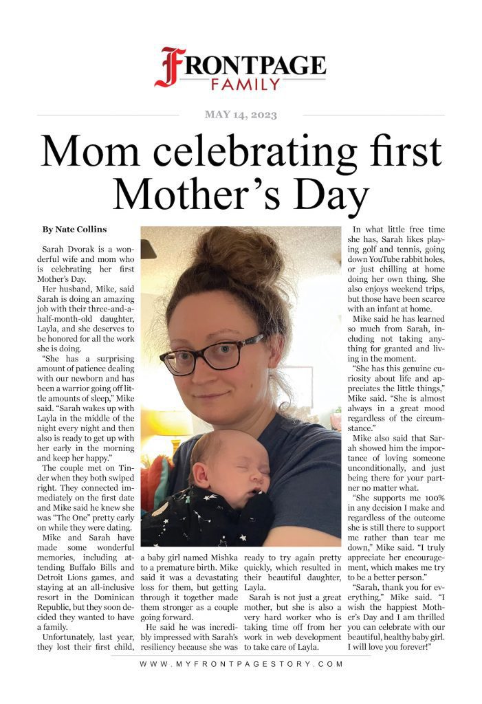 Sarah Dvorak: Mom celebrating first Mother’s Day