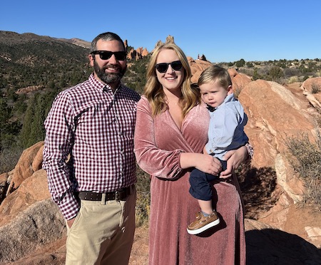 Calli Krivohlavek with her husband and son in the desert