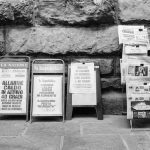newspaper stand and advertisements in Europe