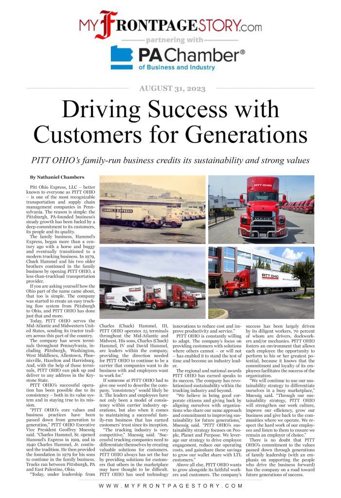 News story about the company PITT OHIO titled ‘Driving Success with Customers for Generations'
