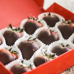 red box of chocolate covered strawberries for valentines day