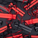 black and red wrapped rectangular gifts