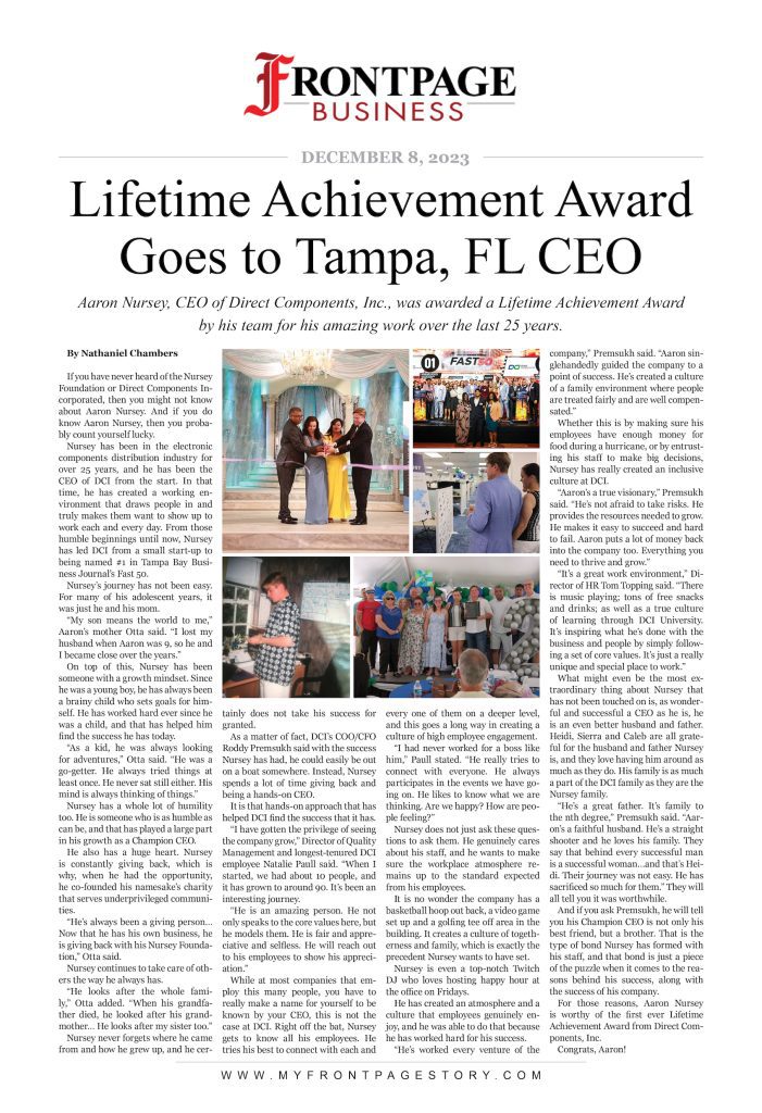 Lifetime Achievement Award Goes to Tampa, FL CEO