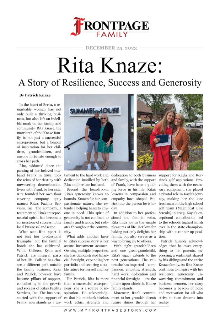 Rita Knaze: A Story of Resilience, Success and Generosity personalized story