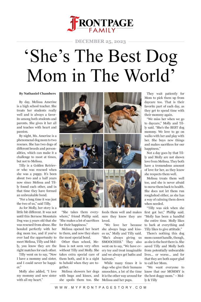 custom newspaper story titled ‘She’s The Best Dog Mom in The World’