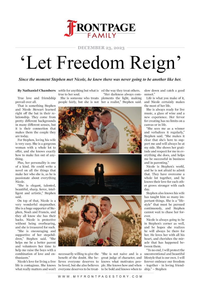‘Let Freedom Reign’: Stephen and Nicole personalized story