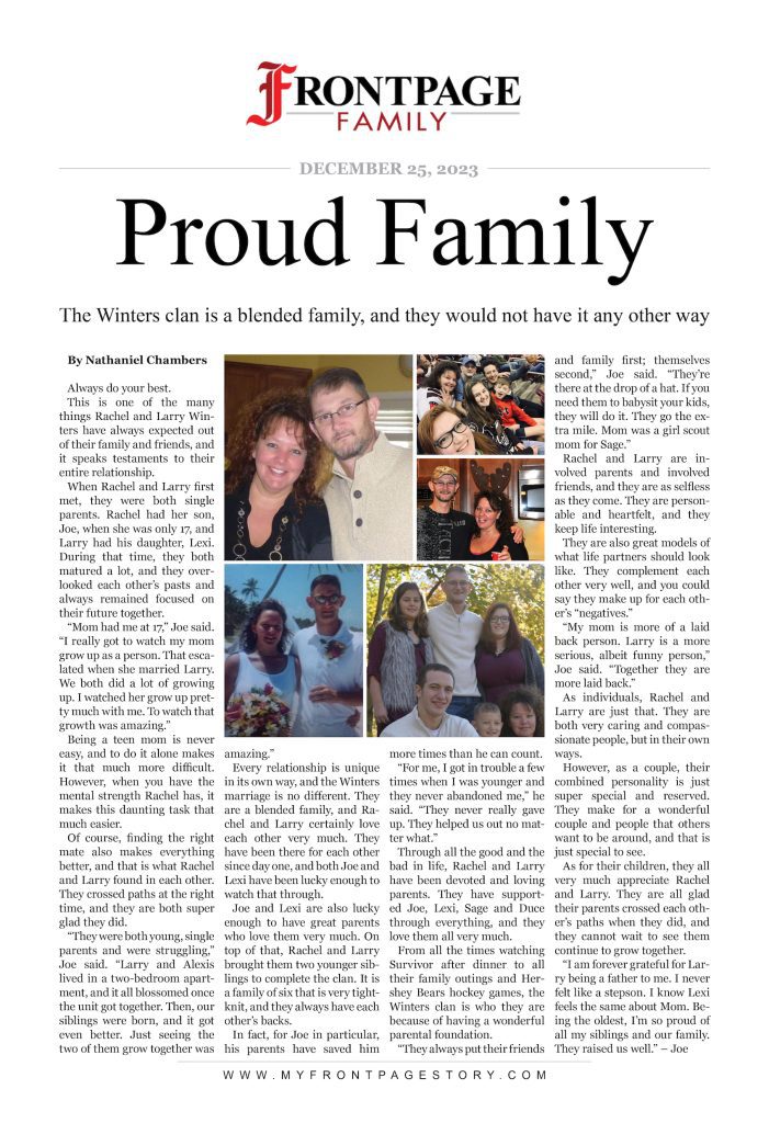 Proud Family: The Winters clan is a blended family personalized newspaper