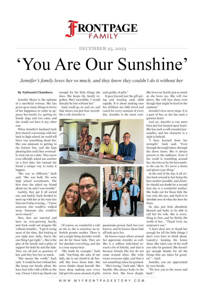 ‘You Are Our Sunshine’: Jennifer Meyer's personalized newspaper