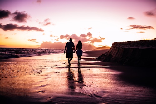 A Valentine's-style sunset walk along the beach