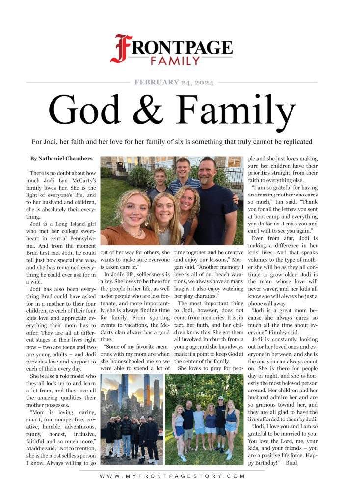 God & Family: Jodi Lyn McCarty custom newspaper