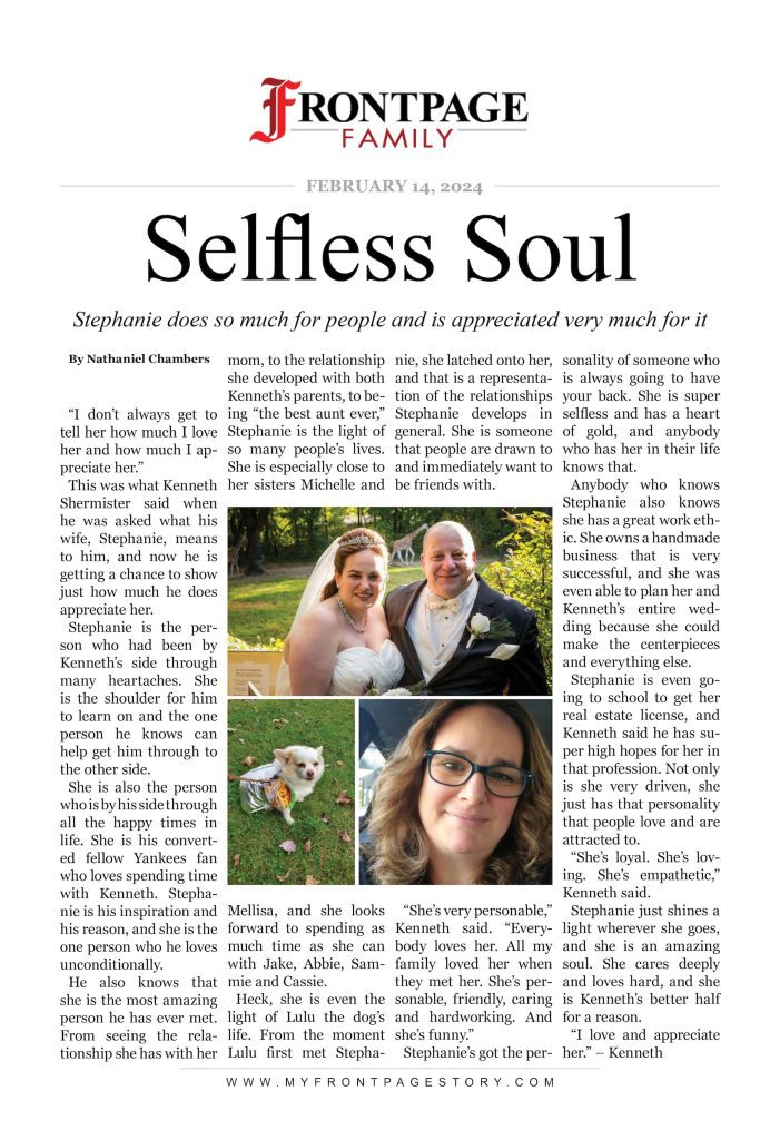 Selfless Soul: Stephanie Shermister custom newspaper