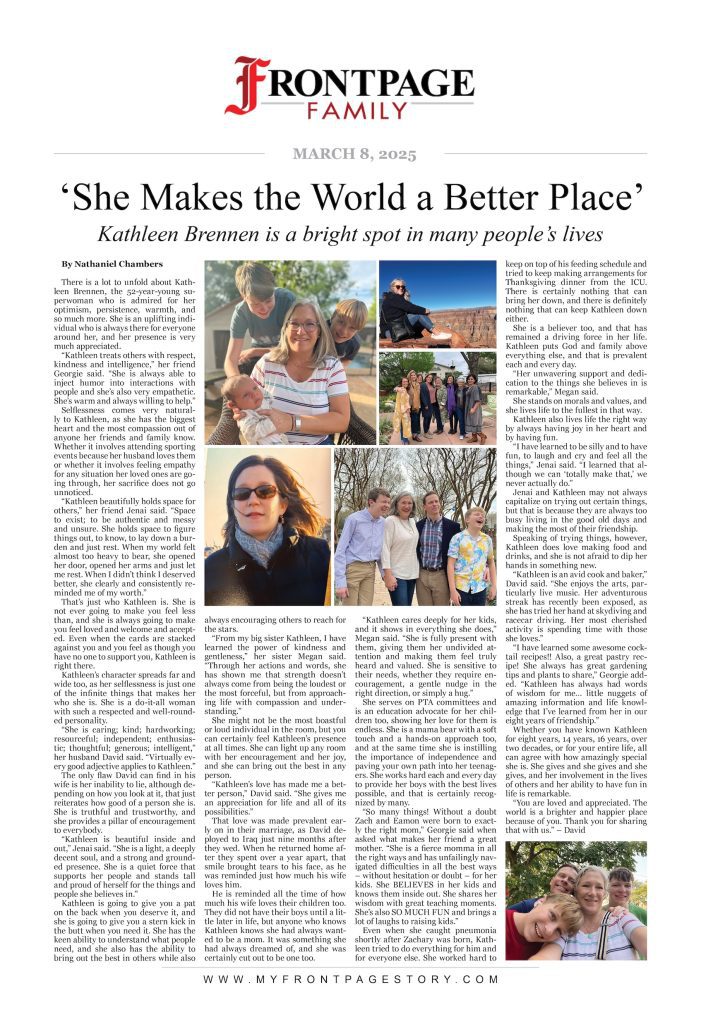 Kathleen Brennen personalized 52nd birthday newspaper story