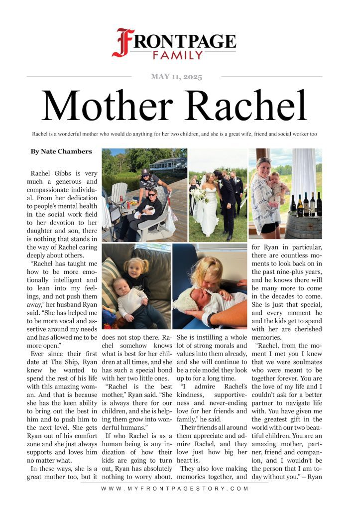 Rachel Gibbs customized mothers day newspaper story